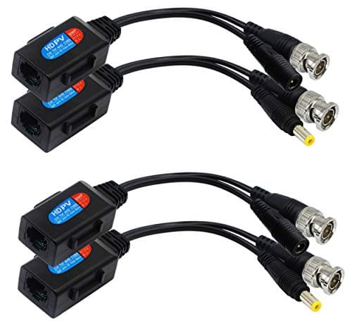 Image of zdyCGTime Balun HD Cat5 RJ45 to BNC Video Baluns transceiver Passive with Power Connector for 720P 1080P 3MP 4MP 5MP HD-CVI/TVI/AHD/CVBS/960H Camera(2 Pairs)
