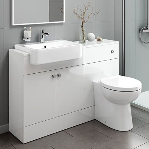 Image of Premium Gloss White Combined Vanity Unit with Basin and Back to Wall Toilet | Bathroom Furniture Set MV2004