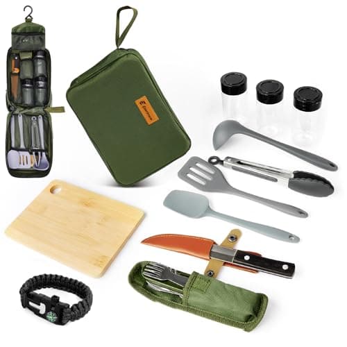 Image of Mini Camping Accessories Kitchen Utensil Set,12 Pcs Camping Utensils Organizer Travel Kit with Multifunctional Cutlery,Storage Bag