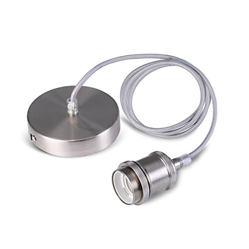 Image of SHINY STAR Vintage Pendant Light Fitting, Modern Retro Industrial Style Satin Nickle E27 Lamp Holder and Ceiling Rose with Grey Braided Flex Cable-KIT02SN
