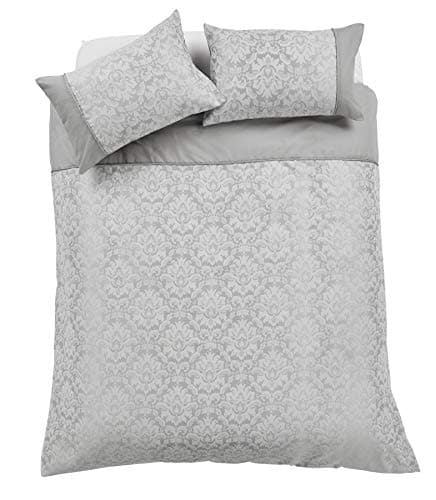 Image of Olivia Rocco Savoy Jacquard Duvet Set Easy Care Double King Super King Size Quilt Covers & Pillowcases Bedding, Double, Grey