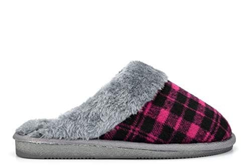 Image of Sleepers Womens Mia Tartan Mule Slippers with Faux Fur Lining and Insole Black/Purple/Grey 3 UK