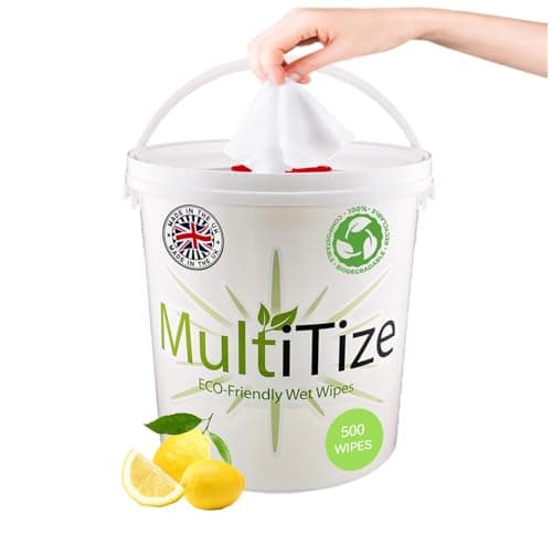 Image of MultiTize, Multi Purpose Wipes, 100% Biodegradable, Antibacterial Multi Surface Wipes, (1 Bucket 500 Wipes)