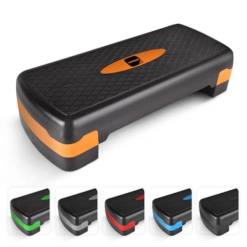 Image of KAYMAN Exercise Steps – Fitness Stepper for Home & Gym, Suited for Aerobics, Cardio, Weights, Yoga, DVD Workout – Adjustable 2 Step Level Heights (10,15 cm) – Perfect Equipment for Fitness (Orange)
