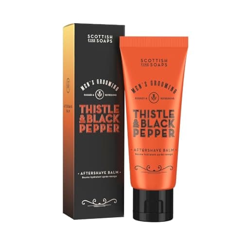 Image of Scottish Fine Soaps Men's Grooming Thistle & Black Pepper Aftershave Balm 75ml – Soothing Post-Shave Balm with Menthol and Amber Notes