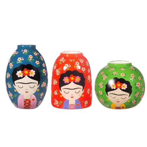 Image of Sass & Belle Floral Frida Vases - Set Of 3 - Ceramic Flower Vase for Home Decor – Colourful Floral Vases for Flowers, Table Decorations & Small Displays, Designed by Sass and Belle