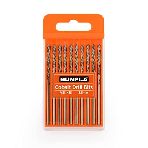Image of Gunpla Cobalt Drill Bits 2.5mm 10-Pieces, M35 HSS Metric Straight Shank Jobber Drill Bit Set with Plastic Case for Hardened Stainless Steel, Metal, Aluminium, Tile, Wood, Plastic and Cast Iron…