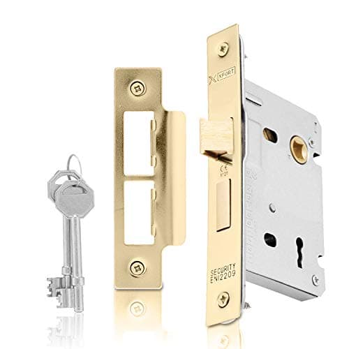 Image of XFORT® 3 Lever Polished Brass Mortice Sashlock 75mm, Door Lock with Key for Internal and External Doors, Door Latch Mechanism and Key Locking Door Security, CE Approved and Fire Rated Protection