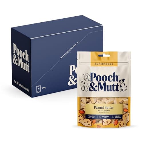 Image of Pooch & Mutt - Peanut Butter Meaty Treats, Dog Treats Grain Free, Digestive Friendly and Vegan, Pack of 7x120g (packaging may vary)