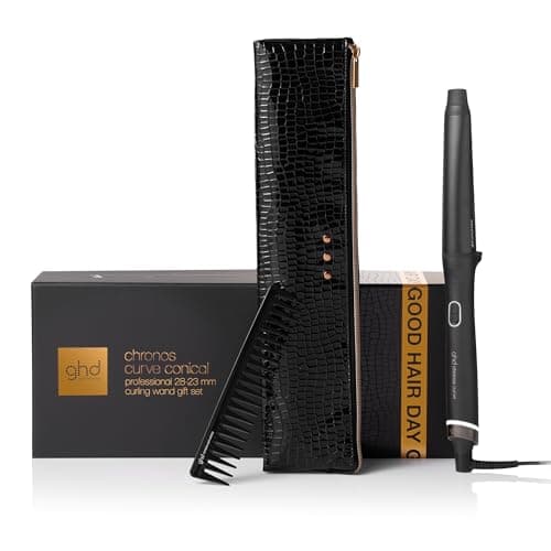 Image of ghd Chronos Curve Conical Wand Festive Gift Set - Hair Curler, with Paddle Brush andheat-Resistant Bag, for Beach Curls That Last All Day