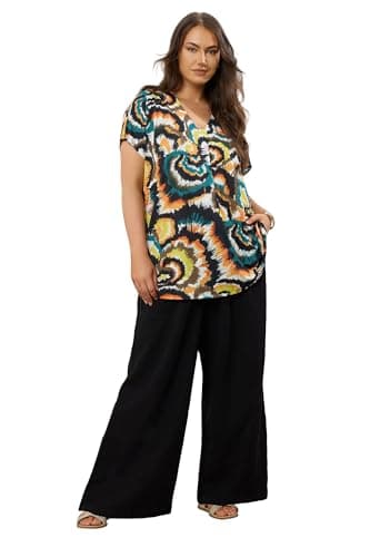 Image of EVANS Curve Dark Smudge Print Angel Sleeve Jersey Top - Women's - Plus Size Curve Green