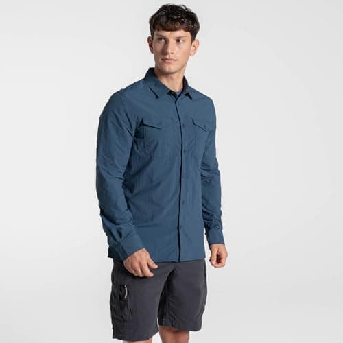 Image of Craghoppers Mens NosiLife Loukkos Long Sleeve Shirt, Blue Stone, S EU