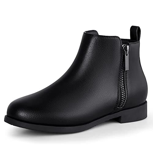 Image of Harvest Land Girls Boots Kids Ankle Boots Zipper School Shoes Elegant Big Kid Fashion Winter Boots Zip-up Short Flat Bootie for Junior/Yourth Black with Fur UK3