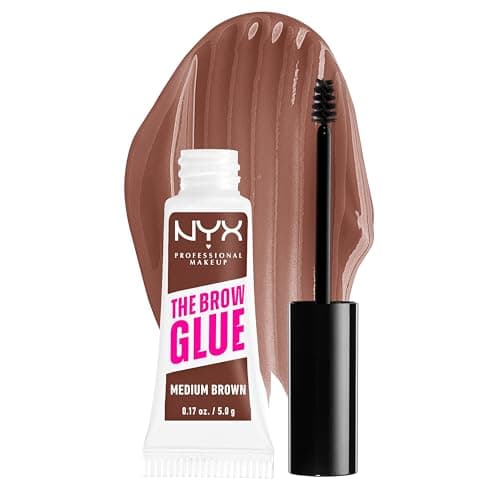 Image of NYX Professional Makeup Brow Gel, The Brow Glue, Tinted Eye Brow Gel, Instant Brow Styler for Laminated Brow Look with 24 Hour Extreme Hold, Non-Sticky, Medium Brown