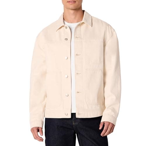 Image of Amazon Essentials Men's Rigid Denim Relaxed-Fit Utility Jacket, Ecru, M