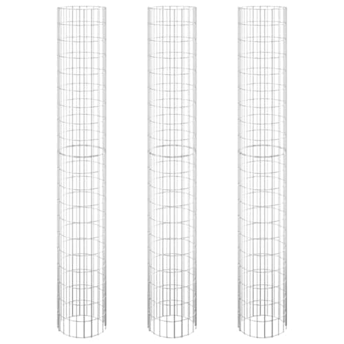 Image of vidaXL Circular Gabion Raised Beds, Set of 3 - Silver Galvanised Steel - Durable and Rustproof - Designed for Garden and Patio - 30 cm Diameter x 200 cm Height