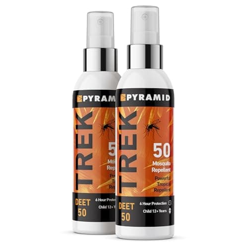 Image of Pyramid Trek 50 Insect Repellent, 50% DEET Max Strength Mosquito Repellent, Up To 6hrs Protection. Unscented, Fast-Drying Spray For Travel, Trekking, Camping, Festivals. Suitable for Age 12+ (2x100ml)