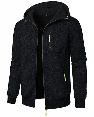 Image of Casuayaloo Mens Zip up Fleece Hoodies Pullover Zipper Hooded Sweatshirt Long Sleeve Tops Black L
