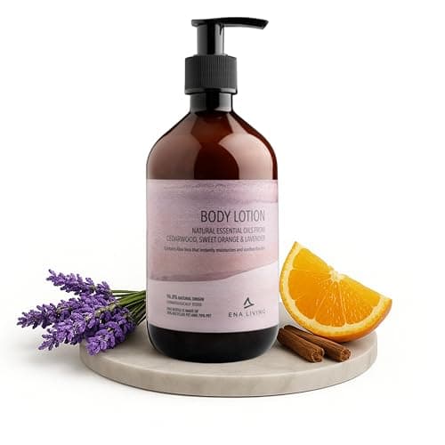 Image of ENA Living Cedar Scented Lotion | 500ml | Lotion for Sensitive and Dry Skin | Hands, Face and Body Lotion | Skin Food Moisturiser with Rosemary, Lavender and Sweet Orange Oils
