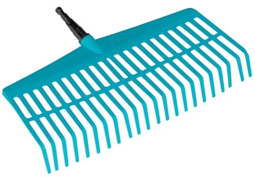 Image of Gardena combisystem Lawn Rake: Convenient tined rake for cleaning up dead leaves and grass clippings, with robust plastic tines, working width 43 cm (3101-20)
