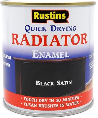 Image of RUSTINS Quick Drying Radiator Enamel Satin - Black 250ml – Durable, Long-Lasting Finish for Radiators That Stands the Test of Time