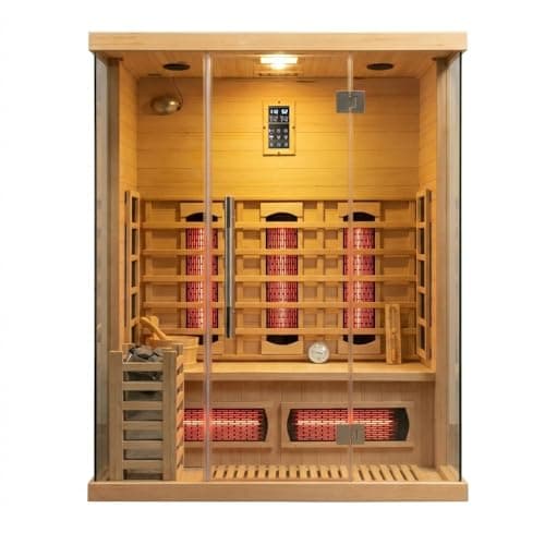 Image of amocane Infrared & Steam Hybrid Sauna Room, 2-3 Person Canadian Hemlock Wood Sauna, Indoor Traditional Home Saunas Spa with 8 Heaters & 4.5KW Sauna Stove, Oxygen Bar (180x120x190)