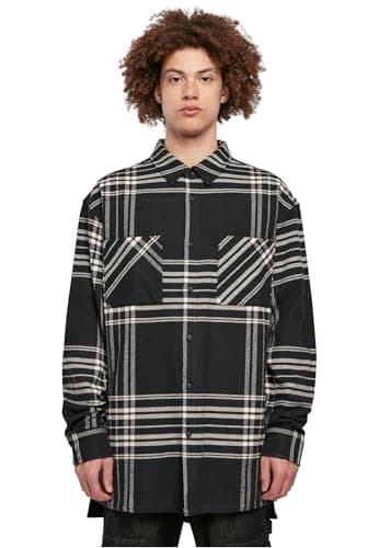 Image of Urban Classics Mens Long Oversized Checked Summit Shirt Overcut Shoulders Available in 2 Sizes S to 5XL, Black, XL