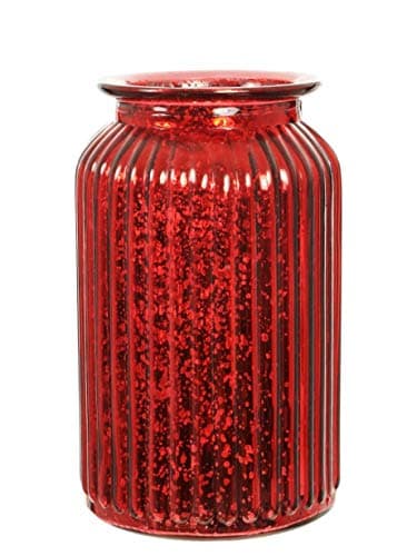 Image of Tall Metallic Ribbed Vase Splatter Finish Bottle Shape Glass Vase in Red Rose Gold Or Silver (Red)