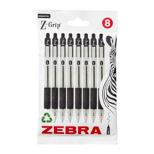 Image of Zebra Pen Z Grip Black Ballpoint Pens with Pocket Clip 8pk, Retractable Black Ink Ballpoint Pens, Reliable Black Biro Pens Multipack for Everyday Use Design, New Pack Size 8pk