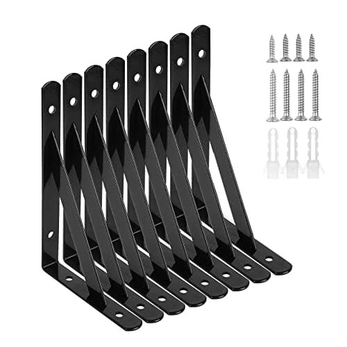 Image of CYH Black Shelf Brackets - 8 Pack Triangle Shelving Brackets - Right Angle Heavy Duty Shelf Brackets - Wall Mounted Shelf Supports - 6 Inch