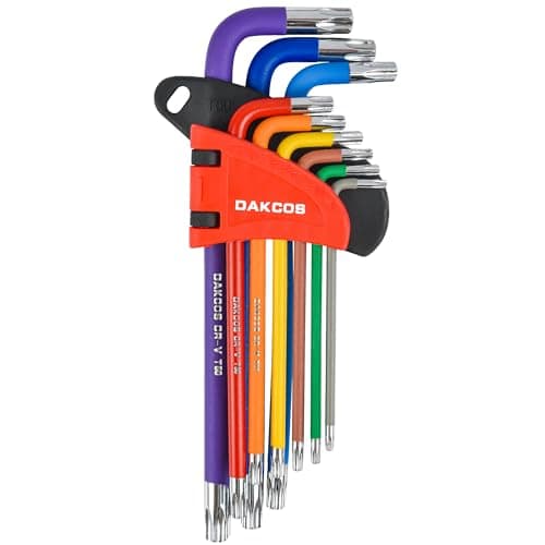 Image of DAKCOS 9 Piece Torx Key Set, T10-T50 Star Wrench Key Set, Torx End with Holes, L-Key with Color Coding