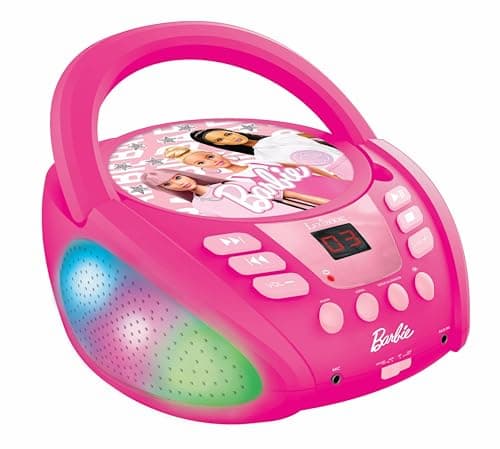 Image of Lexibook - Barbie - Bluetooth CD player for kids – Portable, Multicoloured light effects, Microphone jack, Aux-in jack, AC or battery-operated, Girls, Boys, Pink, RCD109BBLXB