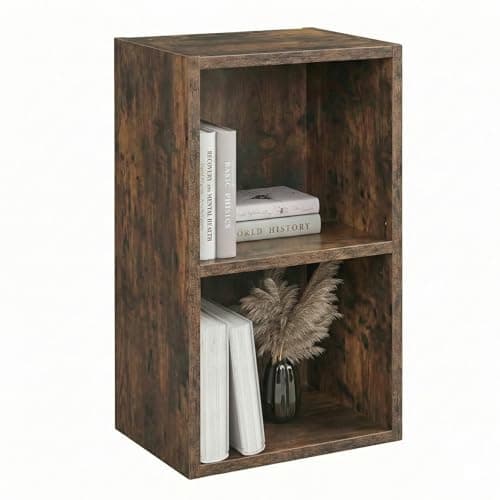 Image of Blisswood 2 Tier Small Bookcase, Cube Storage Bookshelf, Wooden Shelving Display Unit, Freestanding Open Book Shelf for Office, Living Room, Bedroom, Furniture, Rustic H54 x W30 x D24 cm