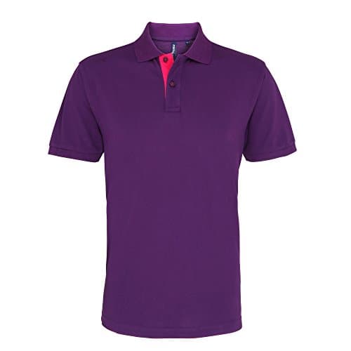 Image of Asquith & Fox Men's Asquith and Fox Men's Classic Fit Contrast Polo Regular Fit Short Sleeve Polo Shirt, Multicolour (Purple/Pink 000), Small (Manufacturer Size:Small)