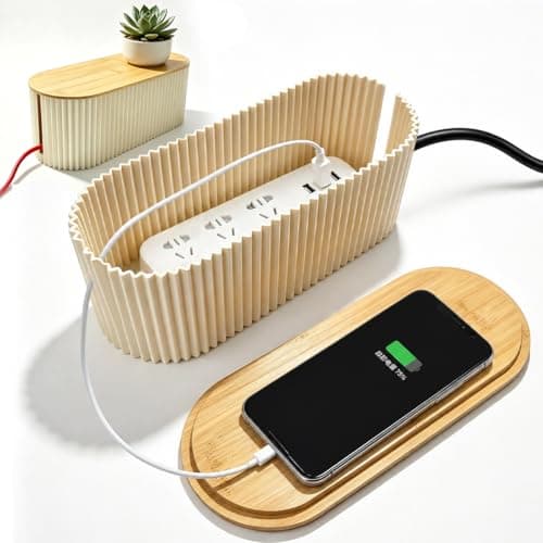 Image of OLRWSLG Cable Tidy Box Large Cable Management Box with Bamboo Lid Power stripe Tidy Boxes Desktop Cords Management For Hiding Messy Cables Wire Management from TVs Computers and Desks 13.0 ×5.1×4.3 in