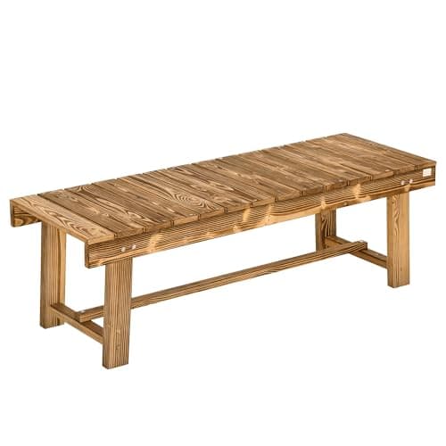 Image of Outsunny Wooden Garden Bench, 2 Seater Outdoor Bench, Fir Wood Backless Patio Loveseat with Slatted Seat for Park, 110 x 38 x 35 cm, 1 Piece, Carbonised