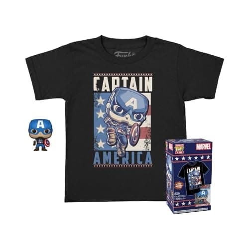 Image of Funko Pocket Pop! & Tee: Marvel - Captain America - for Children and Kids - Medium - Marvel Comics - T-Shirt - Clothes With Collectable Vinyl Minifigure - Gift Idea - Toys and Short Sleeve Top