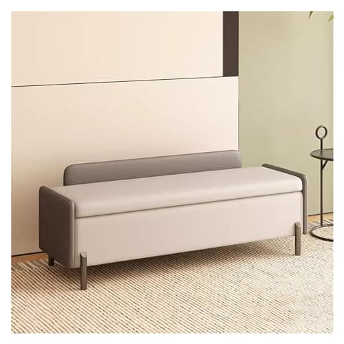 Image of PU Leather Sto Bench, Modern Thick-Padded Gray Sofa Seat with Window, 120cm Slish Sto Solut for Living Room & Bedroom Fur