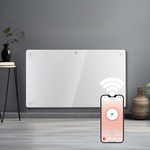 Image of Futura 1500W White Glass WiFi Smart App Control Electric Radiator Heaters for Home, Bathroom Safe Electric Heater Setback Timer Lot 20 & Advanced Thermostat Control Wall Mounted or Floor Standing