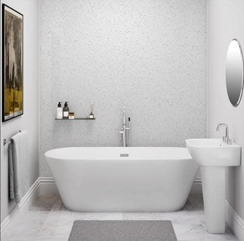 Image of White Sparkle Shower Wall Panels 1200mm x 2400mm x 10mm, Easy to Install 100% Waterproof & Heat Resistant PVC Wet Wall Panels