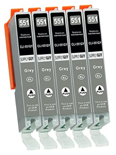 Image of Supply Guy 5 Ink cartridges compatible with Canon CLI-551 Grey with Chip and Level Indicator for Canon Pixma IP8700 IP8750 MG6300 MG6350 MG7100 MG7150 MG7500 MG7550
