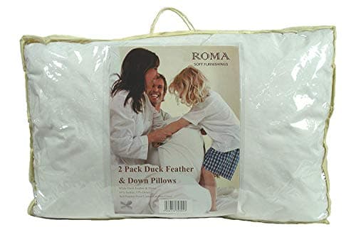 Image of ROMA Soft Furnishings White Duck Feather & Down Pillow (85% Duck Feathers & 15% Down) | Soft Pillow for Sleeping | 2 Pillows with Cotton Shell (74cm x 48cm)