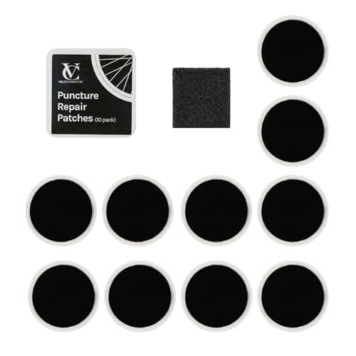 Image of VeloChampion Bike Puncture Repair Kit | Self-Adhesive Bicycle Tire Inner Tube Patches for Road Bikes, MTB, BMX and E-Bikes | Travel-Size Tire Repair Kit | Packs of 6, 10, or 40 + Levers