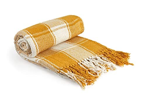 Image of Emma Barclay Frisco - Recycled Cotton Traditional Check Chair Sofa Setee Throw Over Blanket in Ochre Yellow - 70x100 (178x254cm)