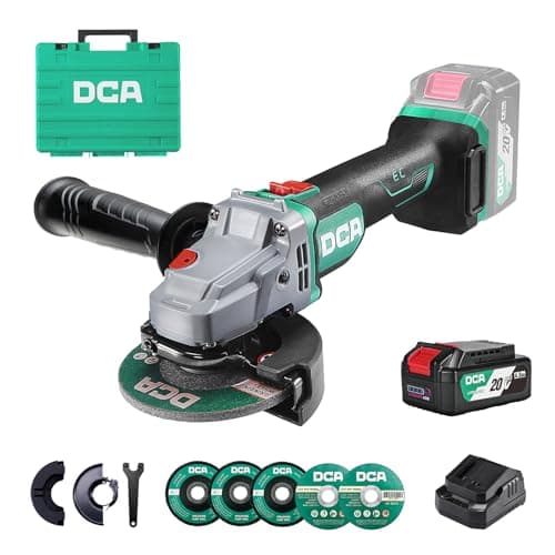 Image of DCA Cordless Angle Grinder 125MM, 20V Brushless Motor 8500RPM, Battery Grinder Tool-Free Guard, 4.0Ah Battery & Charger, Power Electric Cut Off Tool with 6 Discs for Cutting, Grinding, Polishing