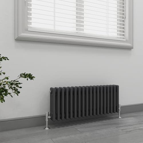 Image of EMKE 300 x 830 mm Anthracite Traditional Horizontal Radiator Triple Column Cast Iron Radiator Central Heating Radiator for Living Room Kitchen Bedroom