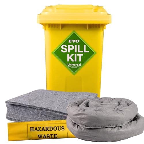 Image of Labsales 120lt Eco Friendly General Purpose Spill Kit Includes Absorbent Pads, Socks & Disposal Bag, For Oils, Fuel, Paint, Grease, Water & Weak Chemicals, 1 Wheely Bin Spill Kit (120L)