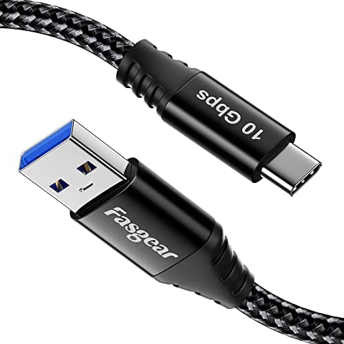 Image of Fasgear USB C Cable 4.9ft - USB A to Type C 3.2 Gen 2 Cord Braided 10Gbps Android Auto Type C Data Cable 3A Fast Charge Compatible for Portable SSD Galaxy S24 X-box Series PS5 Controller USB-C Devices