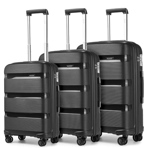 Image of Kono Luggage Sets 3 piece Hard Shell 20/24/28 Inch Suitcase with 4 Spinner Wheels Lightweight Polypropylene Travel Trolley (Black)