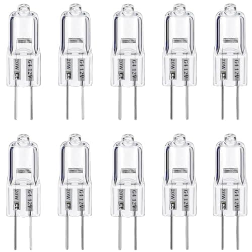 Image of Rpanle G4 Halogen Light Bulbs 20W 12V, 10 Pack Clear Capsule 2 Pin Lamp Bulb Halogen Pin Base Warm White Dimmable [Energy Class G]